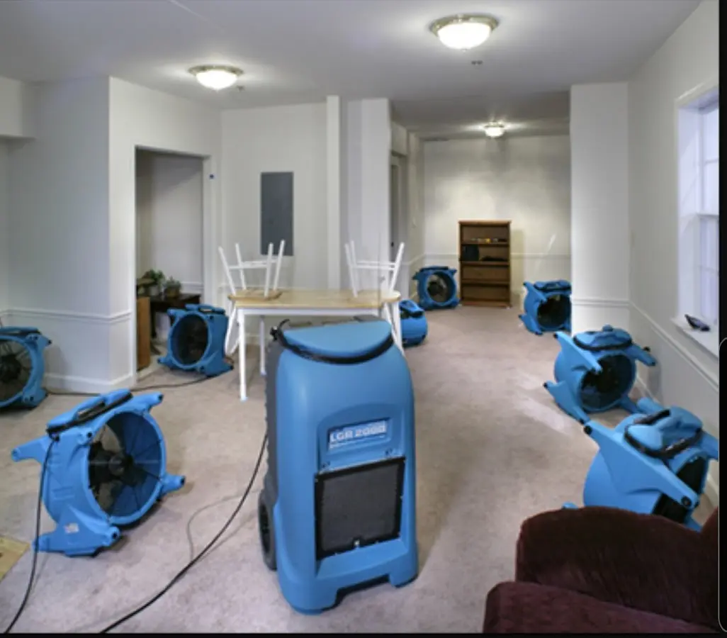 Air movers and dehumidifier setup for Water Damage Restoration in Elizabethton